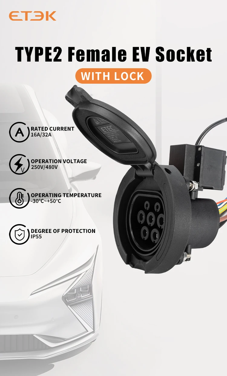 Ev Charging receptacle Type 2 receptacle connector secures the European standar