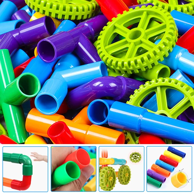 Tube Block Toy Pipeline Tunnel Car Wheels DIY Blocks Creative STEM Bricks Educational Kit Pipe Block Training Toys For Children 4