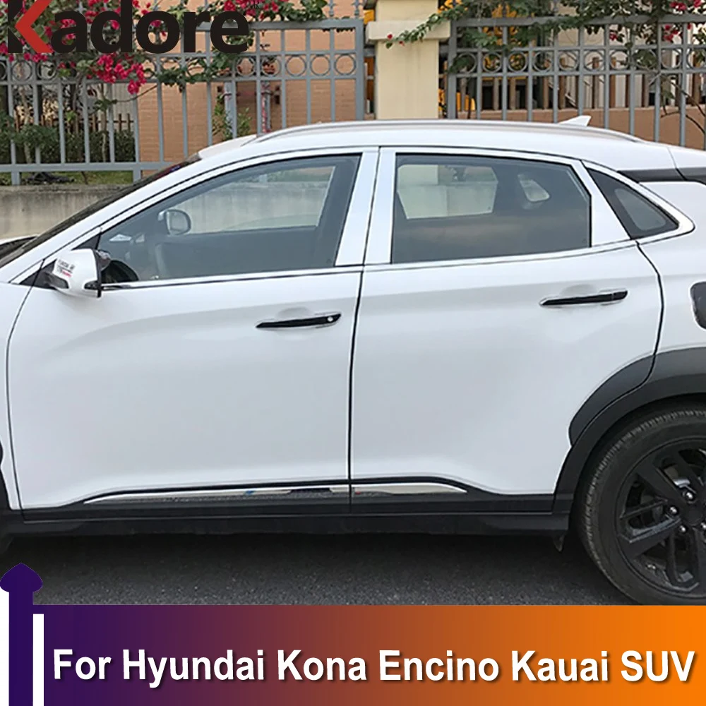 

Car Window Pillar Cover Trim For Hyundai Kona Encino Kauai SUV 2017 2018 2019 2020 Molding Garnish Guard Stainless Steel