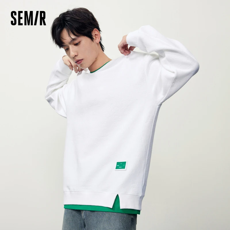 

Semir Men Sweatshirt Autumn Color Contrast Stitching Autumn Casual Commuting Style Fashion Loose Round Neck Pullover Top for Men