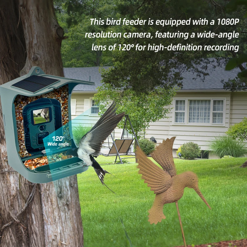 Solar Powered 1080P Wireless WiFi Smart Bird Feeder Camera Waterproof Bird Watching Camera Hunting Trail camera