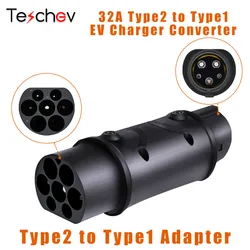 Teschev EV Adapter IEC 62196 Type 2 to Type 1 J1772 32A EVSE Charger Connector Electric Vehicle Cars Charging ConvertersT