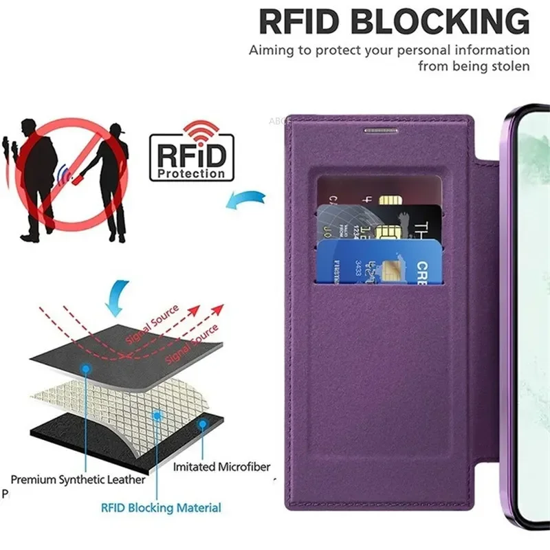 Premium Flip Leather Card Slot MagSafe Wallet Phone Case with Magnetic Wireless Charging