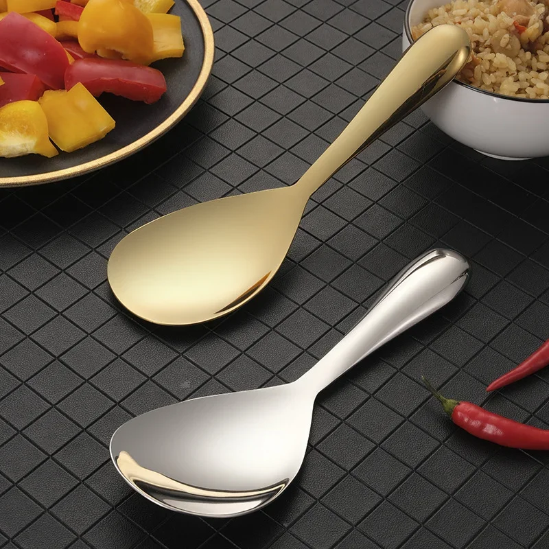 Stainless Steel Spoons Silver Gold Soup Rice Spoon Tableware Stainless Steel Long Handle Cooker Scoop Buffet Serving Cutlery