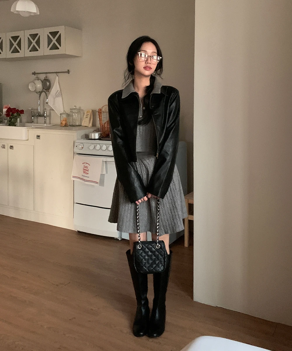 Korean Fashion Two-piece Set Women Pullover Turn-down Collar Crop Top Mini Skirt Solid Casual Suit Autumn New Knitwear Outfits