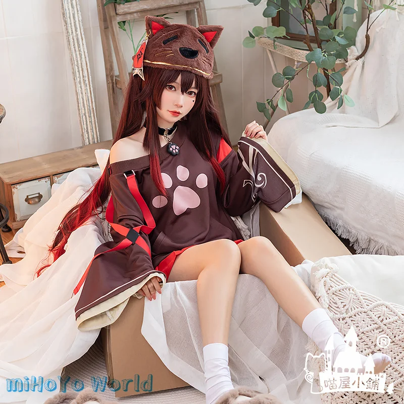 

MiHoYo Genshin Impact Hutao Cosplay Daily Wear Cat Doujin Costume Cute Furniture Loose Casual Clothes Hat Suit Birthday Gifts