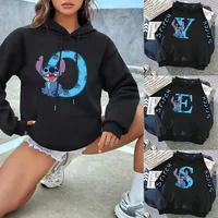 Veste d'hiver 2024 pour femme, sweat à capuche noir imprimé Disney Lilo & Stitch, mignon et kawaii, style streetwear, vêtements de sport 1