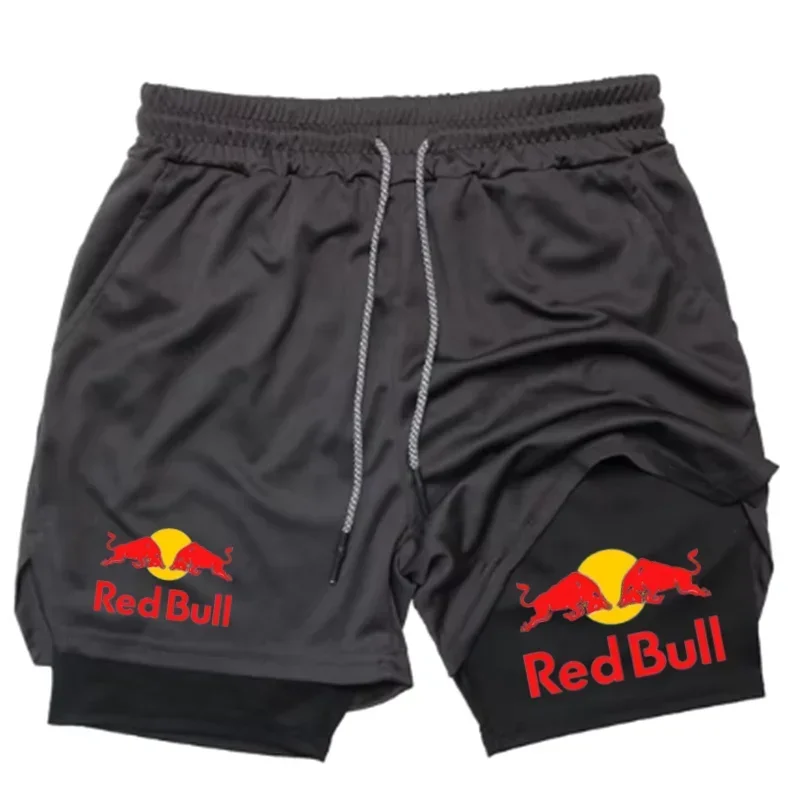 Mens 2-in-1 Red Bull Sports Shorts - Quick-Dry Breathable Running Underwear M-3XL