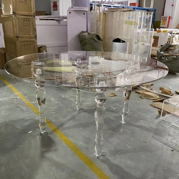 Tavolo da pranzo moderno in metallo con tavolino rotondo in acrilico trasparente, set di 4 sedie per eventi, feste