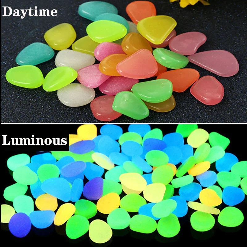 Fish Tank Ornaments 20/30/50/100/200pcs Fish Tank Decorative Aquarium Ornaments Stones Glow In The Dark Luminous Pebbles Stones Garden Ornament