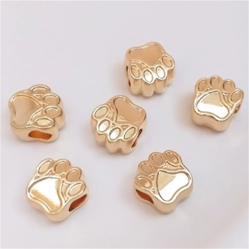 

14K Gold-filled Cat's Paw Large Hole Beads Cat Paws Bear Paws Through-hole Loose Beads Handmade DIY Bracelet Jewelry Accessories