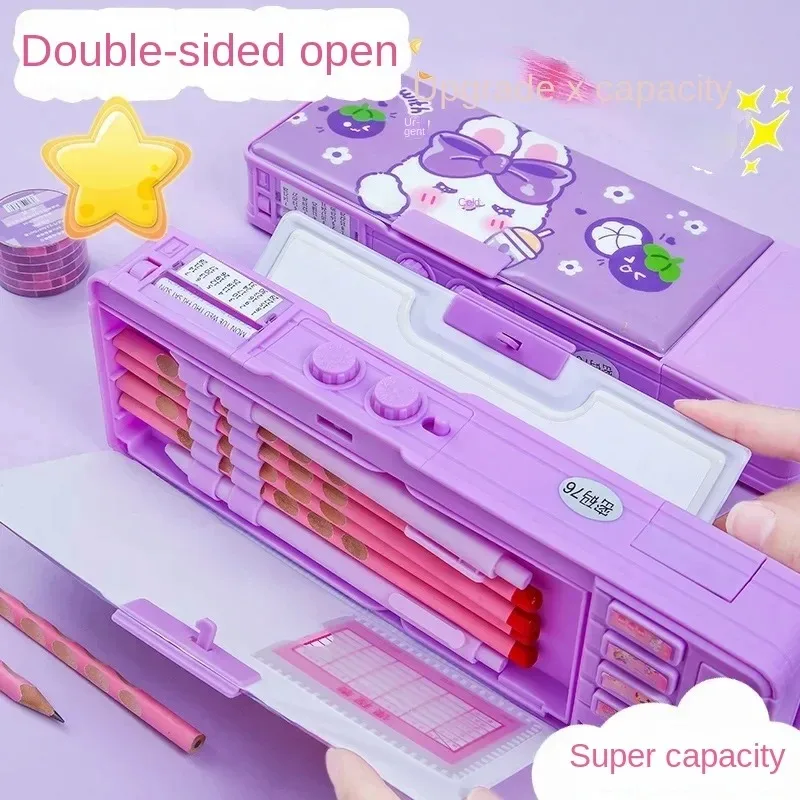 Girls Password Lock High-tech Pencil Case Multifunctional Stationery Intelligent Mechanism Double-layer Primary School Students pencil cases,stationery box
