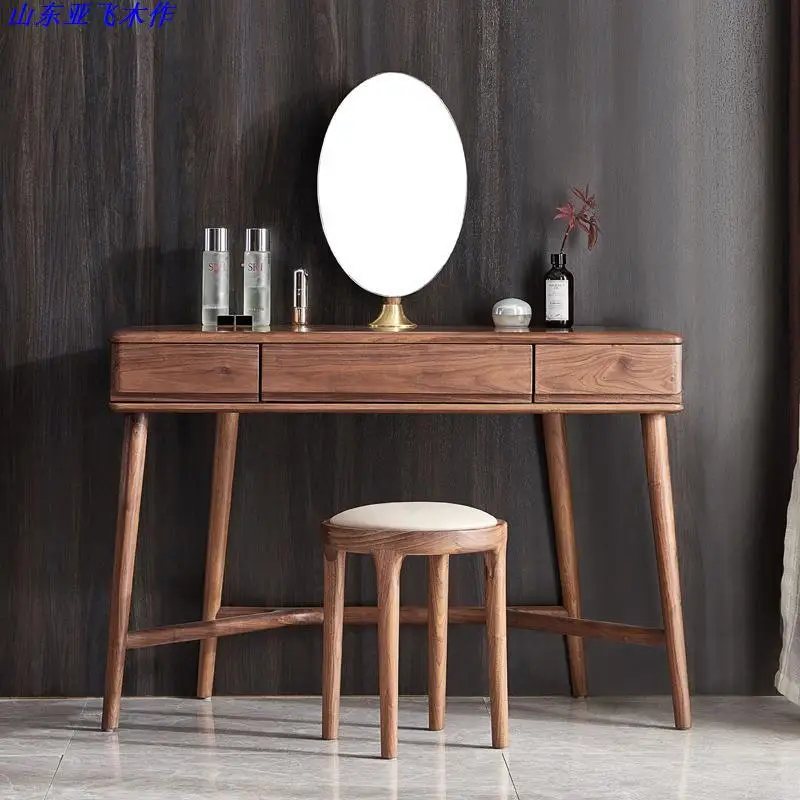 

North America Black Walnut Wooden Dressing Table Solid Wood Dresser Bedroom Modern Simple Small Apartment Makeup Table