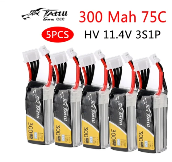 

5pcs TATTU Lipo Battery 300mAh 11.4V 75C 3S with PH2.0 Plug XT30 Plug Connector for RC FPV Racing Drone Quadcopter