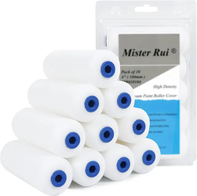 4 Inch Foam Paint Roller with 10 Covers for Smooth Painting on Walls, Cabinets & Doors