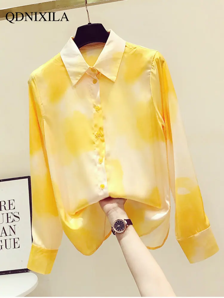 

Korean Fashion Woman Blouse 2023 Shirts and Blouses Silk Printed Women's Shirt Elegant and Youth Blusas Para Mujer