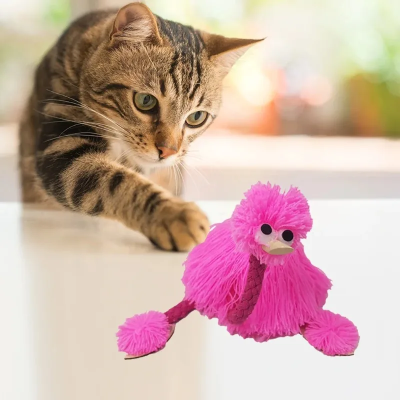 

2024 Funny Cat toy Pull String Hand Puppet Creative Ostrich Shape Muppet Handcraft Montessori Toys Cat Teaser Educational Toy