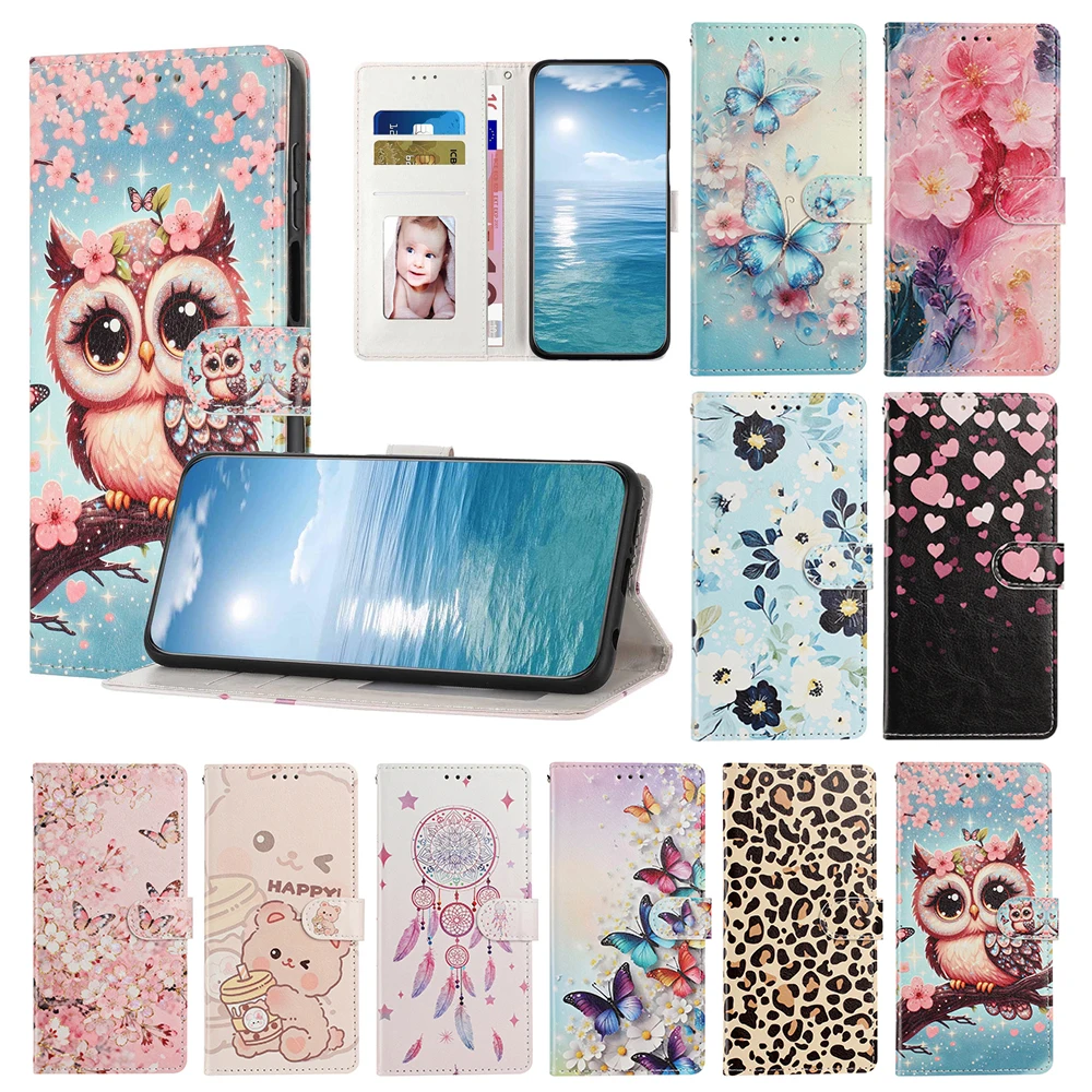 Lovely Pattern Wallet Flip Case with Card Slots and Stand Feature