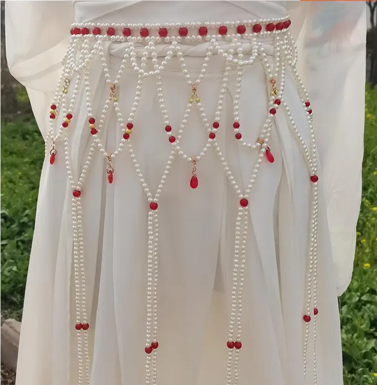 Women\'s Antique Tassel Waist Chain Pearl Women Belt Accessories Hanfu