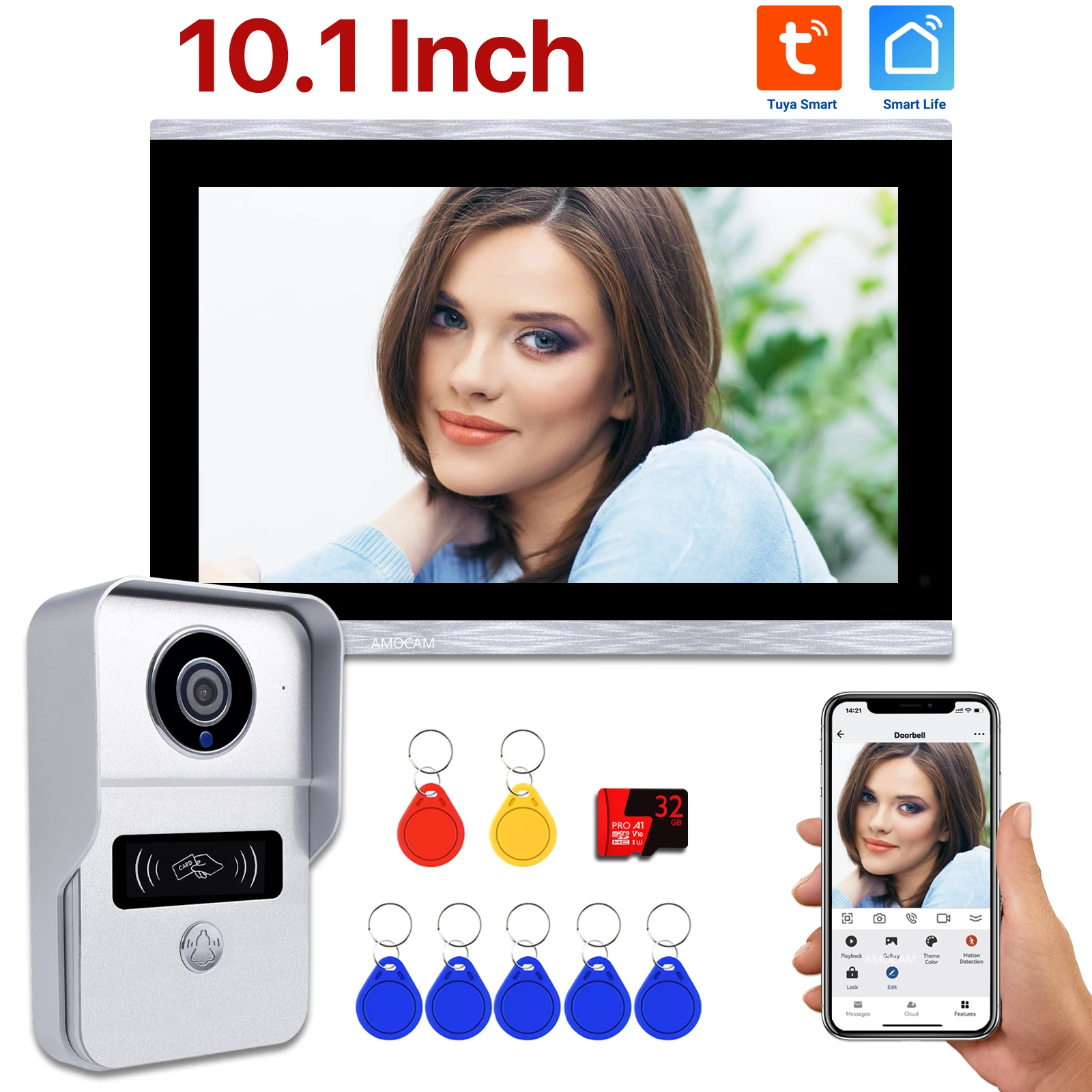 Smart Video Doorbell Video Intercom Kit 1080P 10 Inch 7 Touch Screen Wifi 32G Card Record Motion Detection ID Unlock