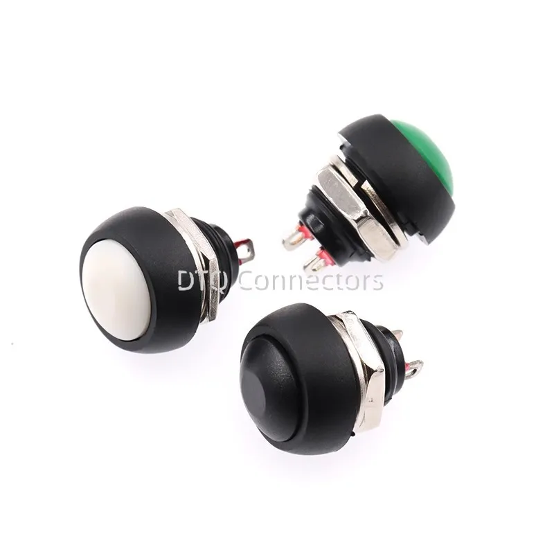 100pcs/lot PBS-33B 6 Color Black Red Green Yellow White Blue 12mm Waterproof Momentary Push button Switch Multi Color