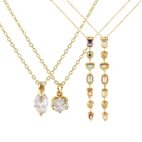 Collier en laiton pour femmes, nouvelle mode, chaîne de câble à maillons couleur or, Long pompon, pendentif en zircone cubique, bijoux de fête, 1 pièce 5