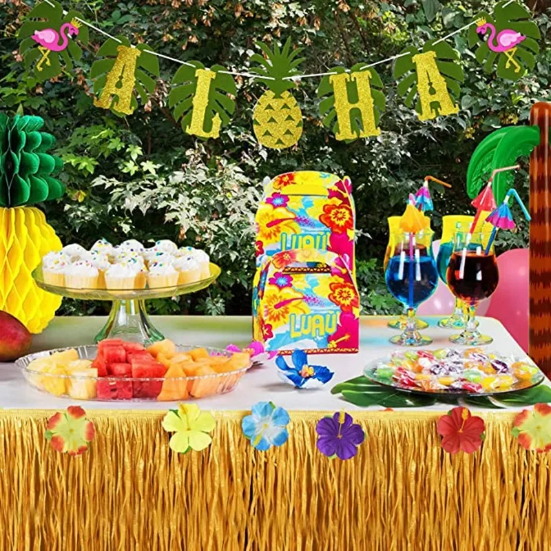 3 Sizes Straw Color Luau Grass Table Skirt Straw Hawaiian Summer Theme Party Supplies for Tropical Hawaii Party Decorations party supplies
