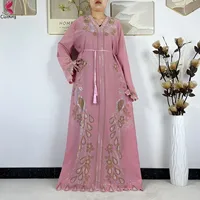 Nouvelle Robe Modeste pour Femmes Musulmanes de Dubaï 2026, en Chiffon Diamanté, Élégante, Style Arabe, Hijab, Abaya Africaine, Robe Islamique à Manches Longues, Robe Turque 2