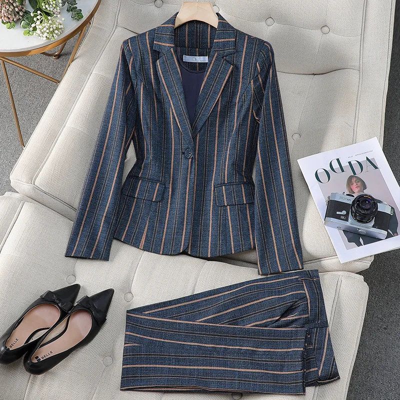 Women Spring Summer 2025 Temperament High end Sense Casual Fashion Two piece Set Workplace commuting interview Striped Suit