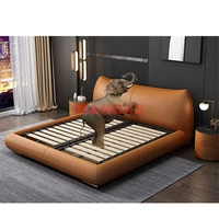 Linlamlim Genuine Leather Bed Double Size Rectangle Bed Frame Nordic King/Queen Size Wedding Lits Designer Upholstered Camas 5
