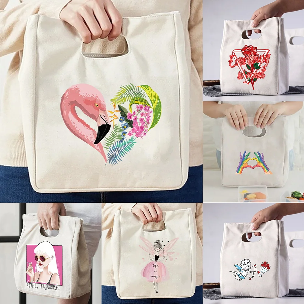 

Сумка для ланча для женщин, детей, мужчин, коробка для ланча, новинка 2023, Модная Портативная изоляционная сумка из оловянной фольги, простые холщовые термо-пакеты с принтом