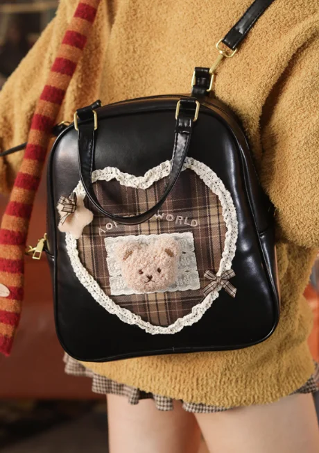 JIAERDI College Style Lolita Coffee Backpack Women Sweet Cute Lace Bear Large Capacity Schoolbag Student Y2k Backpacks Female
