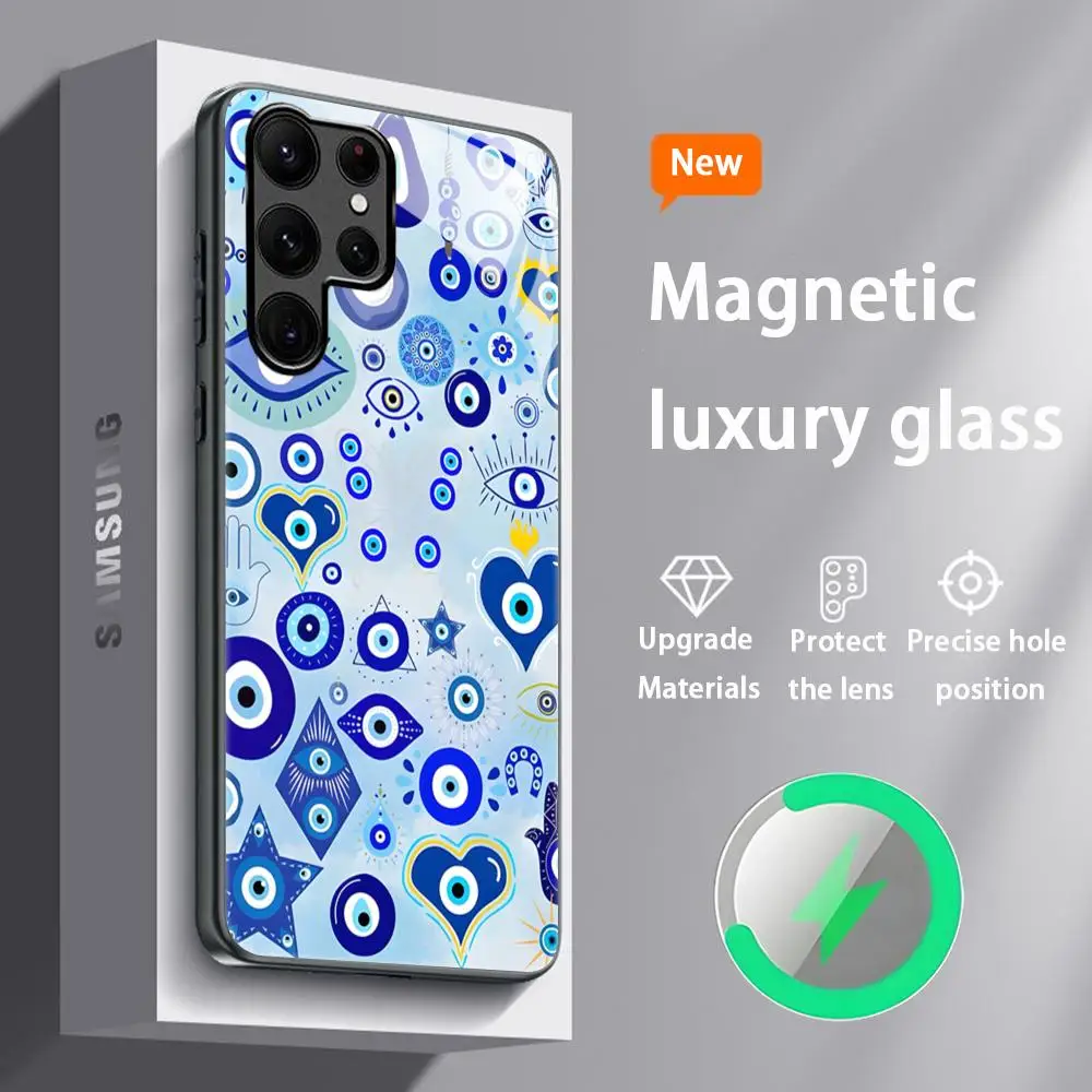 Design Blue Evil Eye Phone Case with Glass Magnetic Back