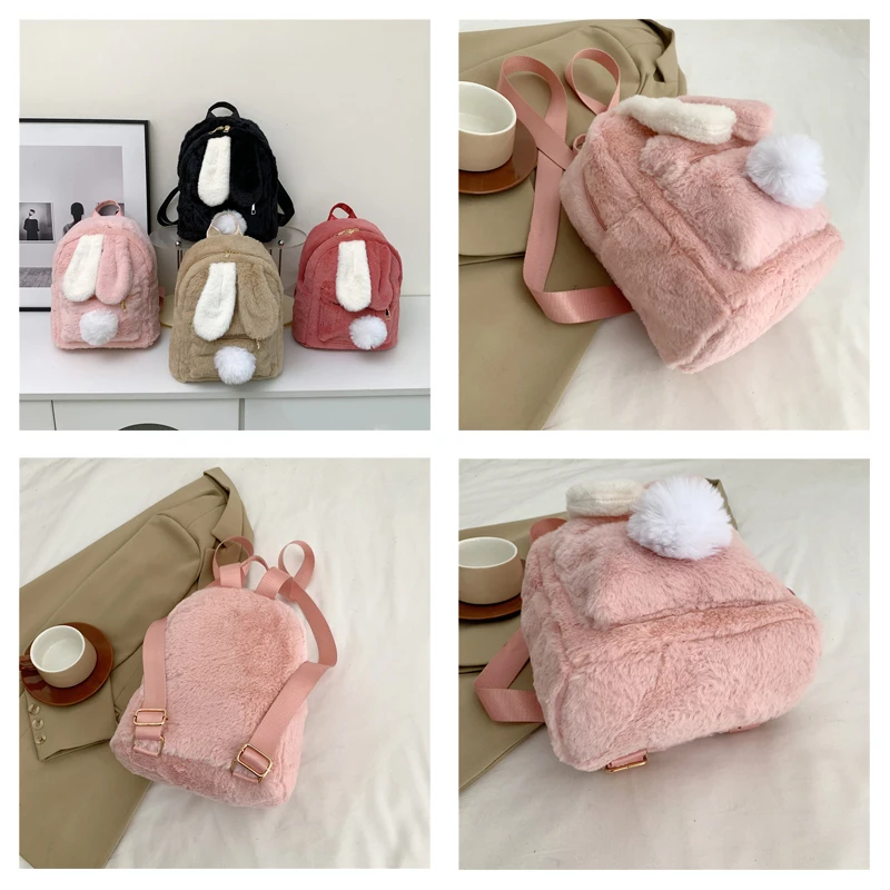Rabbit Plush Backpacks For Women Winter Mini Fluffy