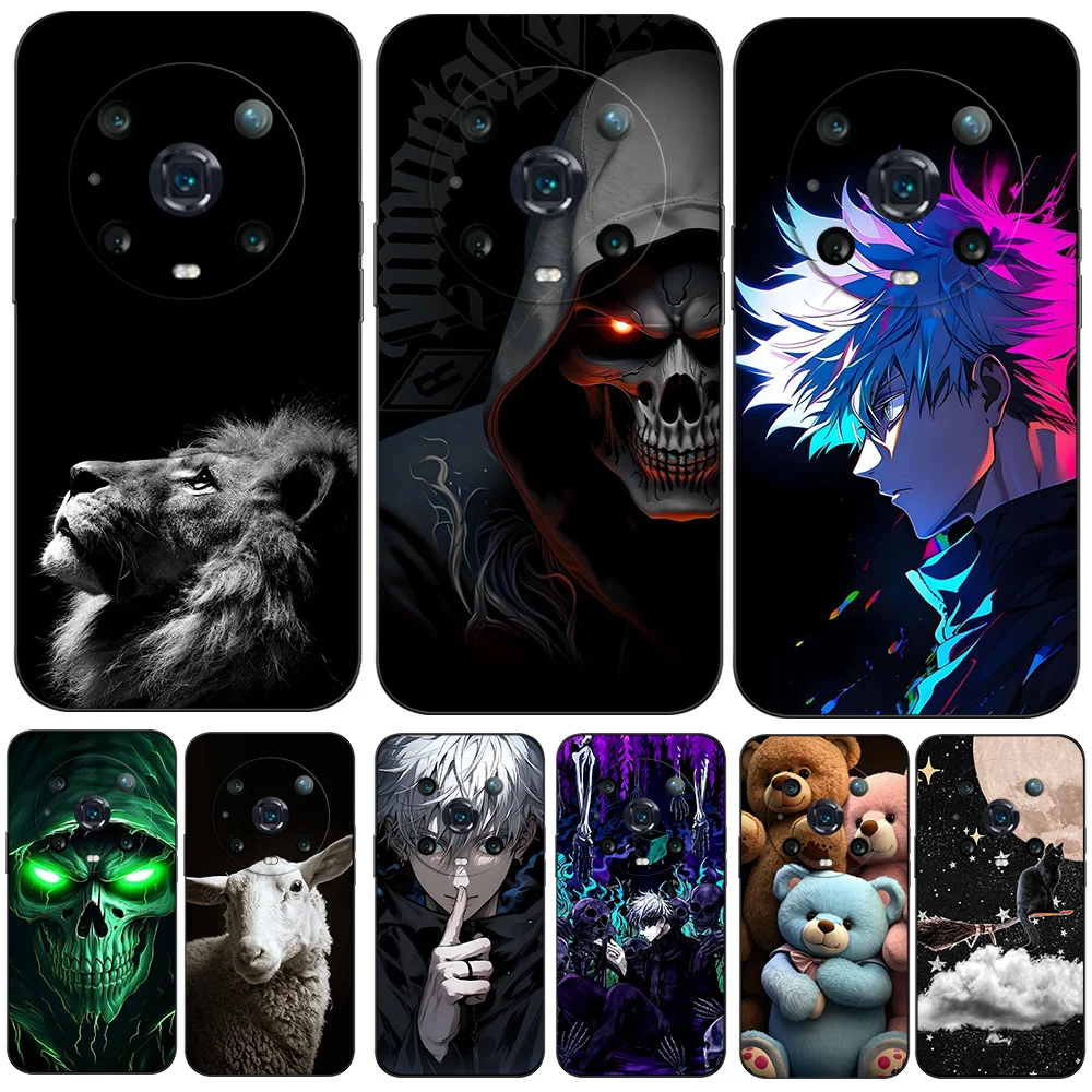 Per Honor Magic 4 Pro Cover Posteriore Magic4 Pro Phone Custodia Morbida In Silicone Nero Tpu Funy Skull Skeleton Sheep Lion
