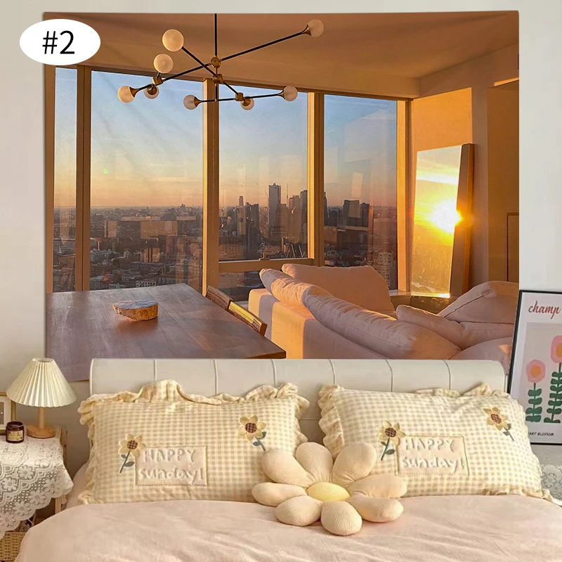 Window Scenery Tapestry Nordic Wall Hanging Cloth Dormitory Bedside Tapestries Background Aesthetic Bedroom Decoration Tapestry Decor