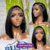 13x4 os droit court Bob dentelle avant perruques de cheveux humains 4x4 dentelle frontale perruque brésilienne 100% cheveux humains 200 densité 12 14 16 pouces 3