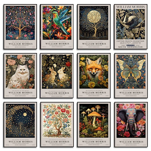 ภาพทิวทัศน์ของวิลเลียมมอร์ริสรินวินเทจภาพสัตว์ป่าและดวงจันทร์โปสเตอร์รูปดาวผ้าใบตกแต่งสำนักงานติดผนัง 1