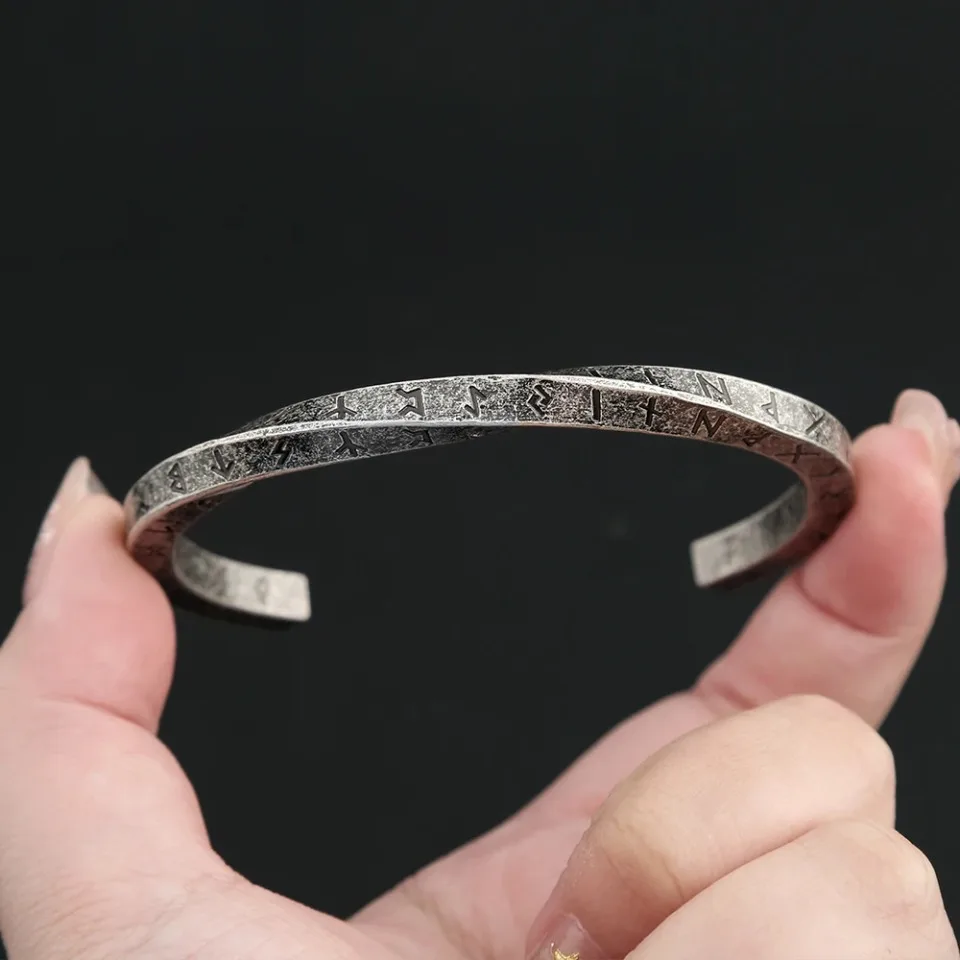 Nordic Vikings Twist Cuff Bracelet Punk Fashion Stainless Steel Viking Letter Bangles For Men Vintage Party Jewelry