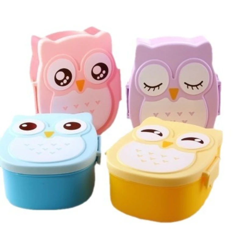1 PC Portable Plastic Lunch Box, Insulated Bucket, Bento Box, Cartoon Owl Lunch Box, Microwave Oven Lunch Box, Fresh-keeping Box