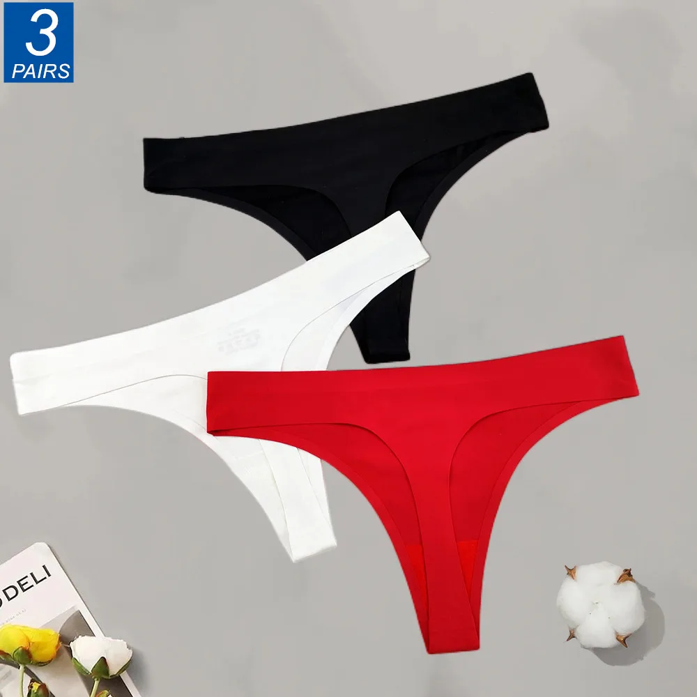 3PCS Women's Panties Ice Silk Underwear Sexy Seamless Lingerie For