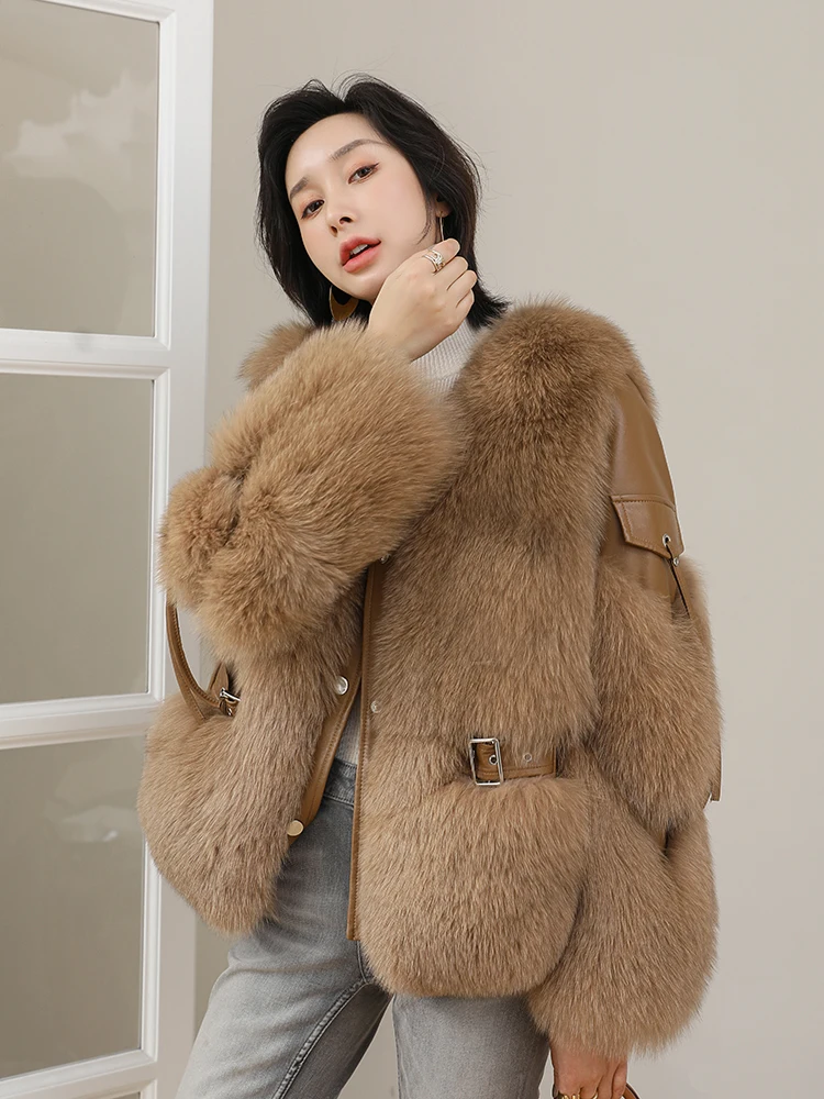 

Natural Fox Fur Coat Women High-end Real Sheepskin Splice Warm Fur Jacket Female Short 2023 New Luxury Fox Furs Coats Lady