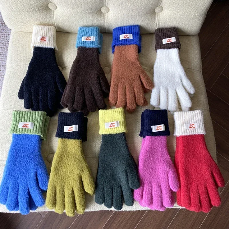 

Допаминовые цветные вязаные перчатки для сенсорного экрана для женщин зимние модные теплые Универсальные студенческие Холодостойкие варежки с 5 пальцами