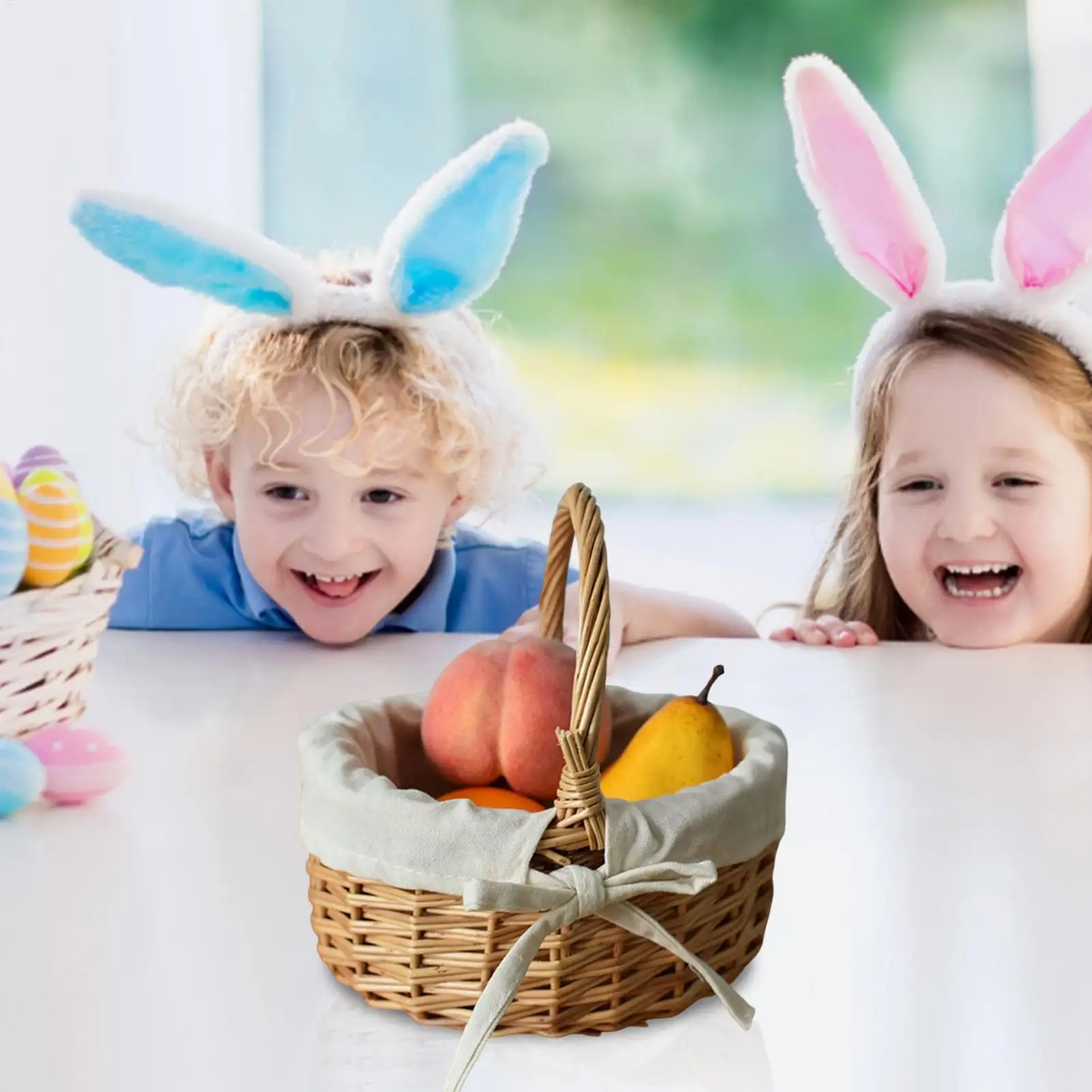 Easter Oval Willow Woven Basket for Fruit Wicker Basket with Handles Woven Willow Storage Basket for Gathering Picnic Wedding