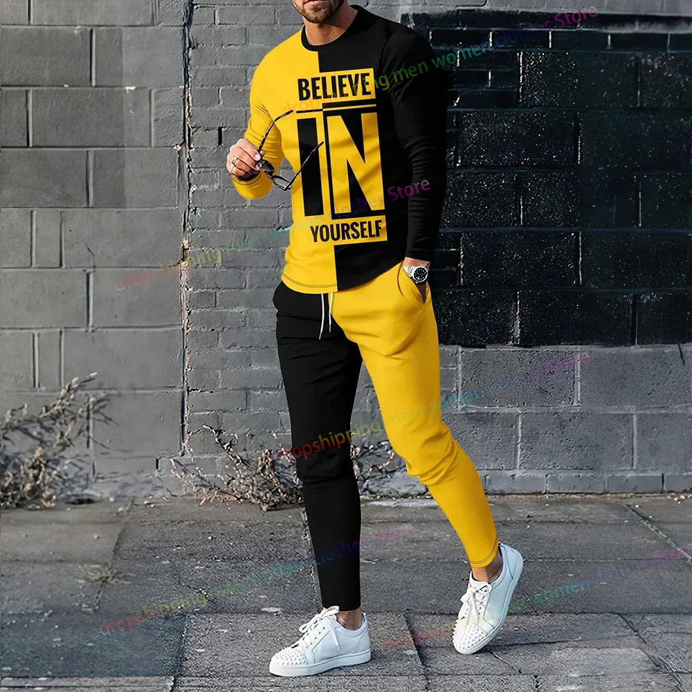 

Men's 2 Piece Sets Tracksuit Casual Long Sleeve T-Shirt+ Long Sweatpants Set Fashion Tops Tees Outfits Oversized Men Clothing