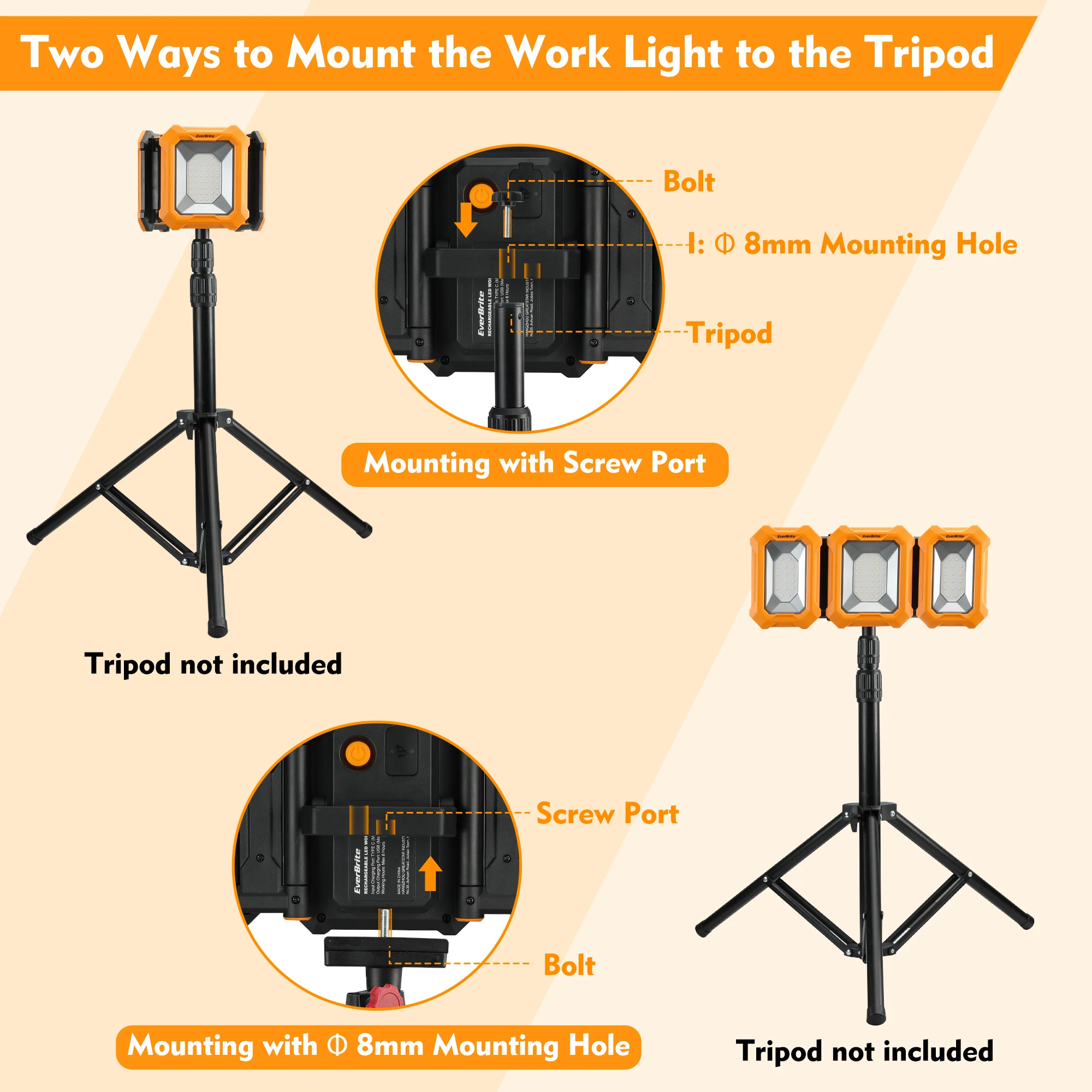 EverBrite 3000LM LED Work Lights 7800mAh Rechargeable Work Light Cordless Battery Powered Light for Car Repairing