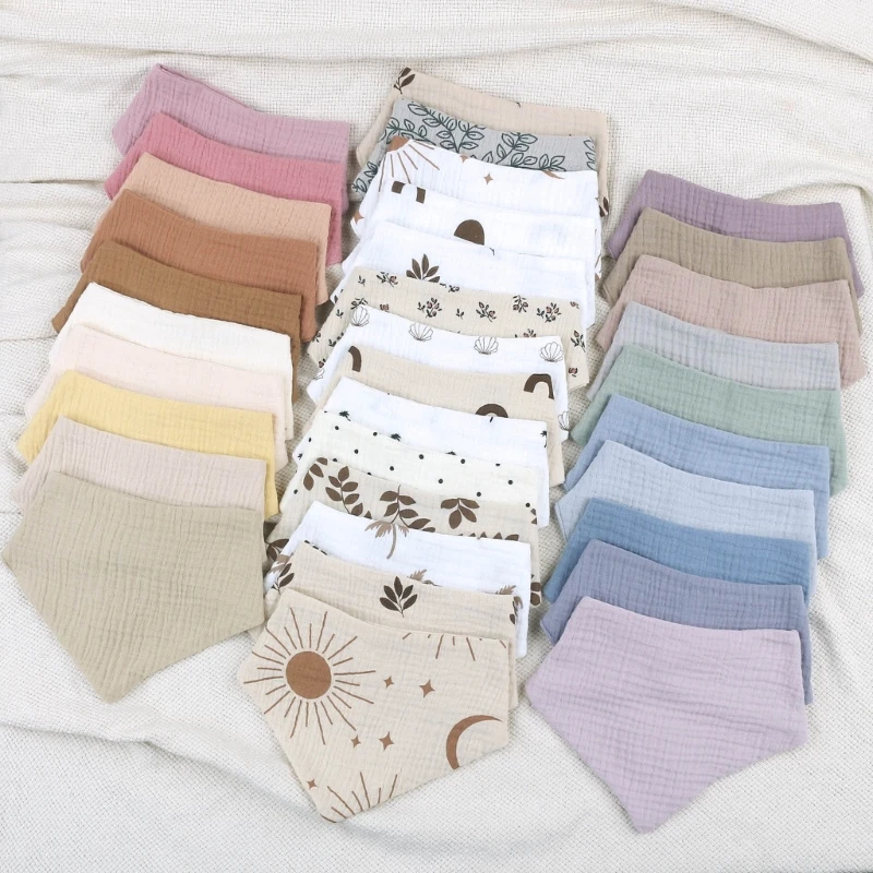 4Pcs/Lot Baby Bibs Muslin Cotton Stuff Newborn Solid Color Snap Button Soft  Saliva Towel Burp Cloth Feeding Drool Bibs