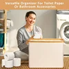 Bohemian Style Bamboo Toilet Paper Holder with Storage Basket,  Collapsible Storage Basket, Laundry Basket, Paper Towel Storage 2