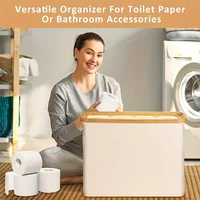 Bohemian Style Bamboo Toilet Paper Holder with Storage Basket,  Collapsible Storage Basket, Laundry Basket, Paper Towel Storage 2