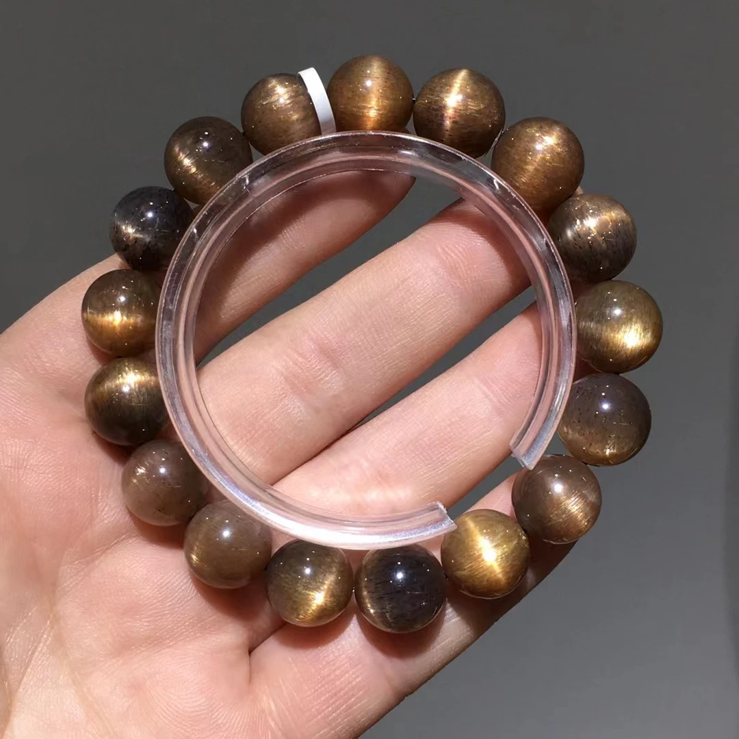 

Natural Black Sunstone Quartz Black Moonstone Bracelet Clear Round Beads 12.2mm Star Light Women Fashion Stone AAAAA